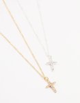 Mixed Metals Cross Cubic Zirconia Pendant Necklace 2-PACK - Onesize