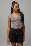 Milla Split Front Woven Vest - Black & White Gingham