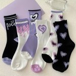 6 Pairs Heart Print Socks Comfy & Breathable Mid Tube Socks Women's Stockings & Hosiery