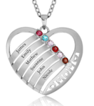 N287 - 925 Sterling Silver Personalized Mother's Necklace With Names & Birthstones