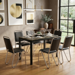 Black And Chrome 6 Seater Dining Table And Chair Set - Gold