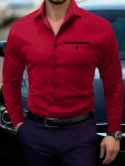 Men's Solid Color Lapel Collar Design Dress Shirts Long Sleeve Casual Button Up Shirt For Formal Occasions