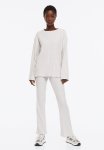 Ribbed Flared Trousers - Light Beige