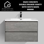 Enzo Concrete Double Drawer Vanity With White Basin - 800MM