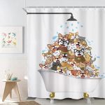 Svbright Funny Dog Shower Curtain Kids Cute Corgi Raining Cartoon Animal 72WX72L Inch Hilarious Pets Playing WATER12 Pack Hooks
