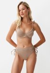 Balconette Tie Silvery High Waist Hipster Bikini Set - Mink