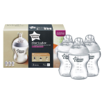 Tommee Tippee Closer To Nature Baby Bottles Slow Flow Teat With Anti-colic Valve 260ML Pack Of 3 Clear