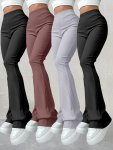 Ladies' Flared Pants Set: Seasonless Knit Solid Color Adult Size Polyester Blend