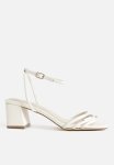 Wide Fit Square Toe Triple Strap Low Block Heel Sandals - Ecru