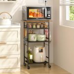 Threehio Rolling Kitchen Microwave Cart 4 Tier Microwave Table Stand With Storage Kitchen Storage Rack On Wheels Coffee Station