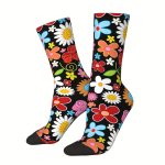 1 Pair Of Unisex Harajuku Vintage Style Novelty Flower Pattern Crew Socks Trendy 3D Digital Printed Men Women Socks Crazy Funny
