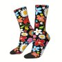 1 Pair Of Unisex Harajuku Vintage Style Novelty Flower Pattern Crew Socks Trendy 3D Digital Printed Men Women Socks Crazy Funny Socks For Gifts