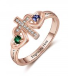 N2049 - Personalized Rose Gold 925 Sterling Silver Cross Birthstone Ring