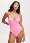 Cotton On Tie Back One Piece Brazillian - Party Pink Crinkle