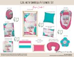 Cot Duvet Bedding Girl With Umbrella & Flowers Set