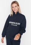 Oversized Zippered Collar Fleece Sweatshirt - Navy