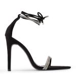Black Suede Diamante Strap Closed Back Sandal