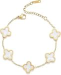 White Four-leaf Clover Lucky Bracelet With Gold Embellishment Design