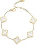 White Four-leaf Clover Lucky Bracelet With Gold Embellishment Design