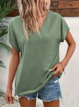 Plus Size V Neck Solid Simple T-Shirt Casual Short Sleeve Top For Spring & Summer Women's Plus Size Clothing