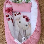 Baby Nest Baby Sleeping Pod Pink And Maroon Rose Wonderland Ellie Elephant Set