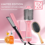 Enzo EN-511 Professional 3-in-1 Hair Styling Tool: Straightener Oval Ionic Hot Air Comb And Massage Comb. - Pink