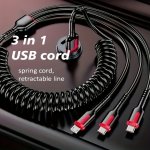 Durcord 1PC 3-IN-1 Multi-function USB Charging Cable Retractable Spring Cord For Iphone Type-c & Micro-usb Devices High-efficien
