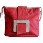 Genuine Leather Handbag Red & Grey