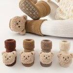 Baby Boy's Unisex Cute Bear Doll Crew Socks Cotton Blend Comfy Breathable Casual Thermal Cute Socks Non-slip Rubber Dot Floor So