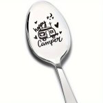 1PC Funny Happy Camper Spoon Engraved Stainless Steel For Women Men Best Teaspoon Coffee Camping Spoon Gifts For Camper Birthday