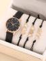 Rhinestone Decor Quartz Watch & 3PCS Bracelet