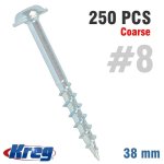 Kreg Zinc Pocket Hole Screws 38MM 1.50' 8 Coarse Thread Mx Loc 250CT