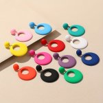 Hollow Circle Design Macaroon Color Dangle Earrings Cute Minimalist Style Acrylic Jewelry Delicate Female Gift