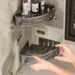 1 2PCS Stainless Steel Corner Shower Caddy No-drill Wall-mounted Bathroom Organizer With Adhesive 12-INCH Space Saving Shelf For