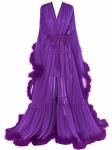 Molisa Women's Feather Bridal Robes Old Hollywood Maternity Photoshoot Long Lingerie Nightgown Bathrobe Purple XXL