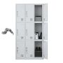 Steel 9 Door Locker Cupboard Storage Cabinet Inner Handle With Lock - Light Grey