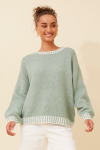 STELLAR Womens Crew Neck Melange Sweater In Sage - Sage L xl