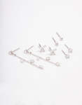Rhodium Cubic Zirconia Butterfly & Petal Earring 4-PACK