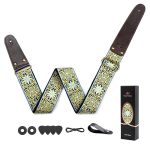 Welaiyoouq Guitar Strap Embroidered Cotton Guitar Straps Double Sided Leather Ends Electric & Acoustic Guitars With Free Strap B