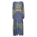 Blue Animal Print Chiffon Belted Dress