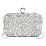 Silver Bedazzeled Flower Clutch Bag