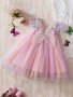 Girl's Rainbow Color Mesh Dress 3D Butterfly Wing Decor Princess Dress Baby Girl Clothes For Birthday Party