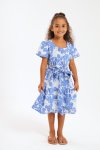 Girls Floral Printed Belted Short Sleeve Dress 2 To 7 Years