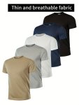 5PCS Men's Crew Neck Fashionable Short Sleeve Sports T-Shirt Comfortable And Versatile For Summer And Spring Athletic Style Comf