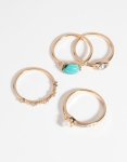Goldair Gold Pearl & Semi-precious Ring 4-PACK - M l