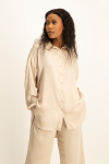 Dani Oversized Satin Shirt - Stone - S