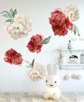 Peony Wall Sticker - Red And Cream - Large Pack