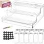 Clear Acrylic 3 Tier Spice Rack Organiser With 12 Jars 24 Labels & Marker