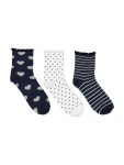 3 Pack Patterned Ankle Socks - One Size Blue