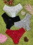 4 Pcs Women's Elegant Sheer Jacquard Lace Bikini Panties Mid Stretch Low Waist Panties Women's Lingerie & Underwear